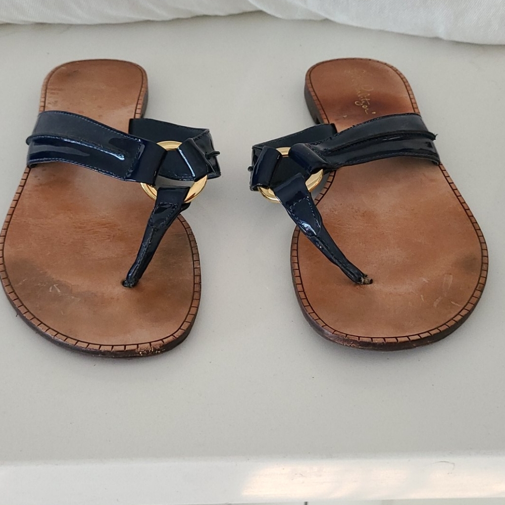 Lilly Pulitzer Navy Patent Sandals 8.5
